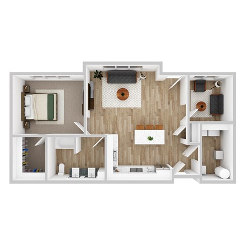 Floor plan for 1 bed, 1 bath, 845 sqft